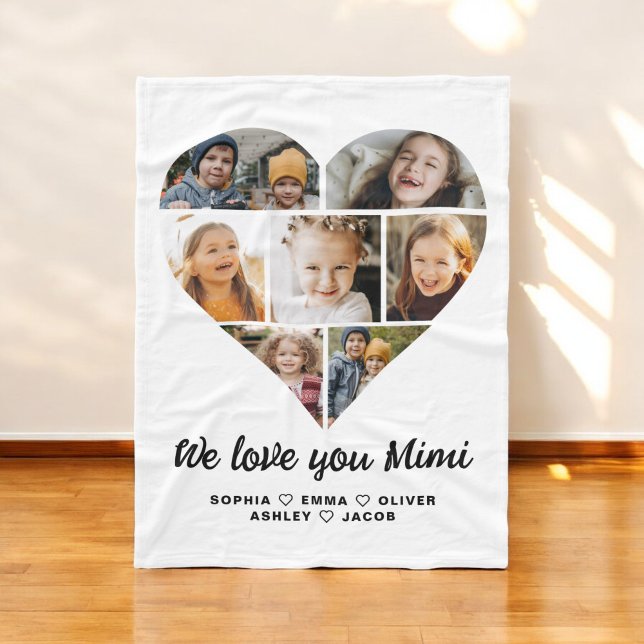 Mimi We Love you Heart Modern Photo Collage Fleece Blanket (Creator Uploaded)
