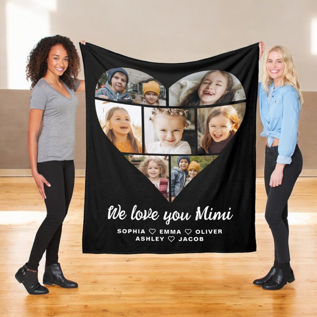 Mimi We Love you Heart Modern Photo Collage Fleece Blanket (Creator Uploaded)