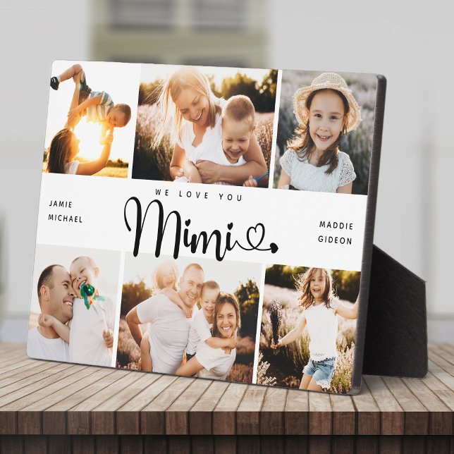 MIMI We Love you Hearts Modern 6 Photo Collage Plaque (Creator Uploaded)