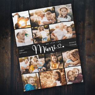 Mimi We Love you Hearts Modern Photo Collage Fleece Blanket