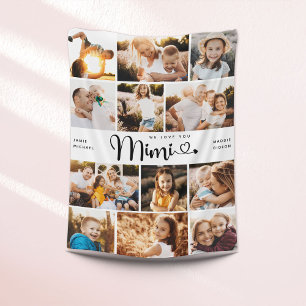 Mimi We Love you Hearts Modern Photo Collage Fleece Blanket