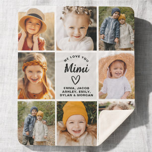Mimi We Love you Hearts Modern Photo Collage Sherpa Blanket