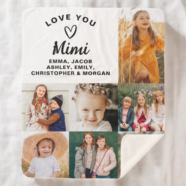 MiMi We Love you Hearts Modern Photo Collage Sherpa Blanket (Creator Uploaded)