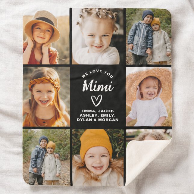 Mimi We Love you Hearts Modern Photo Collage Sherpa Blanket (Creator Uploaded)