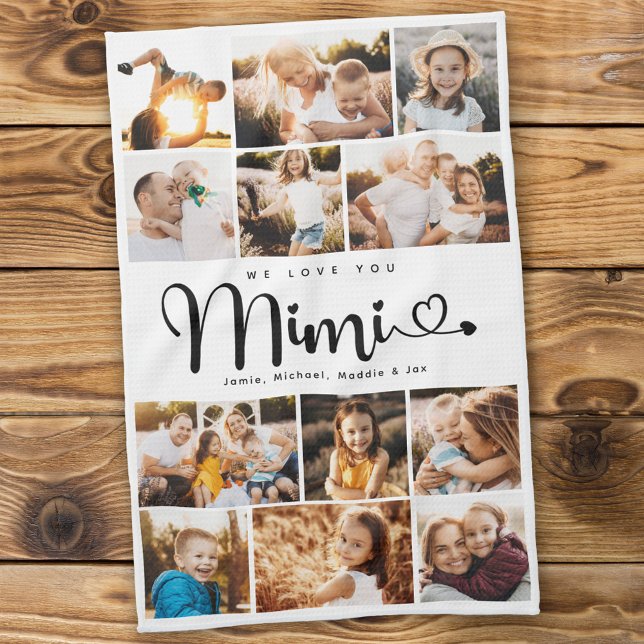 Mimi We Love you Hearts Modern Photo Collage Tea Towel (Creator Uploaded)