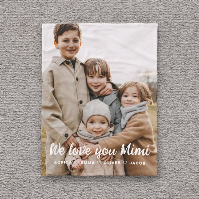 Mimi We Love you Hearts Modern Single Photo Fleece Blanket (Creator Uploaded)