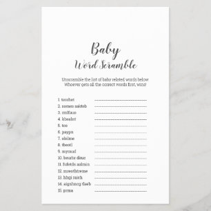 Mimimalist Baby Shower UK Baby Word Scramble Flyer