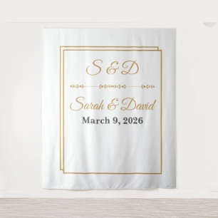 Mimimalist Gold Border Wedding Banner Tapestry