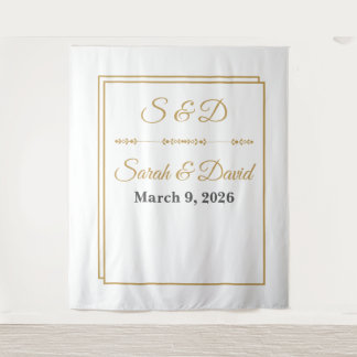 Mimimalist Gold Border Wedding Banner Tapestry