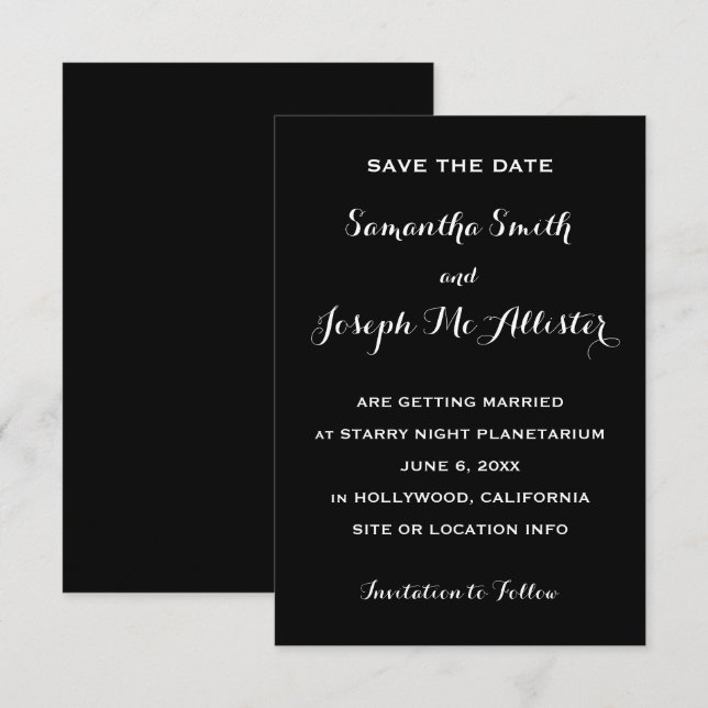 Miminal Black Save the Date Invitation (Front/Back)