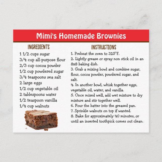 Mimi's Brownies Recipe Card (Front)