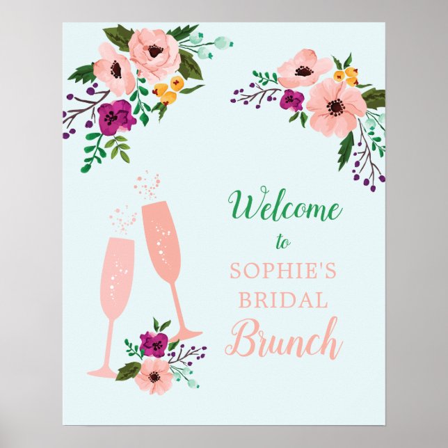 Mimosa and Flowers Brunch and Bubbly Bridal Shower Poster (Front)