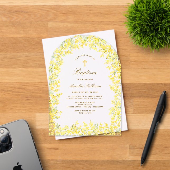 Mimosa Arch Baptism Acrylic Invitations (Insitu (Invitation Card))