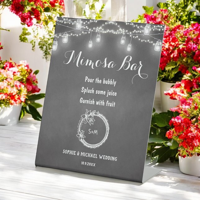 Mimosa Bar Black Mason Jar Wedding Pedestal Sign (Creator Uploaded)