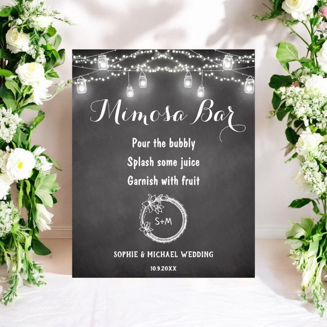 Mimosa Bar Black White Wedding Poster (Creator Uploaded)