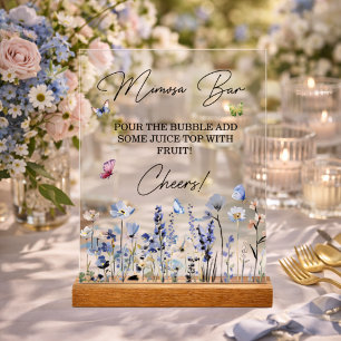 Mimosa Bar Bluebell Wildflowers Bridal Shower Acrylic Sign