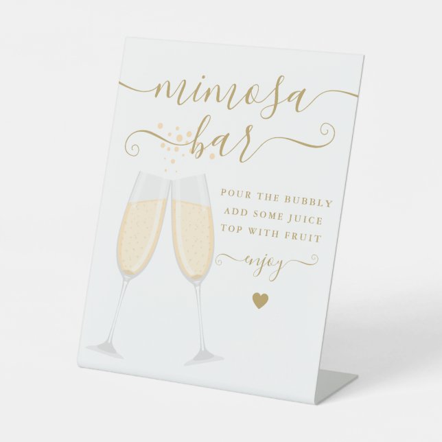 Mimosa Bar Bridal Shower Wedding Gold Pedestal Sign (Front)