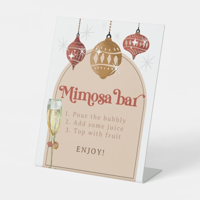 Mimosa Bar Bubbly Retro Bauble Christmas Bridal Pedestal Sign (Front)
