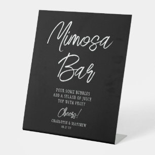 Mimosa Bar Cheers Modern Handwritten Script Black Pedestal Sign