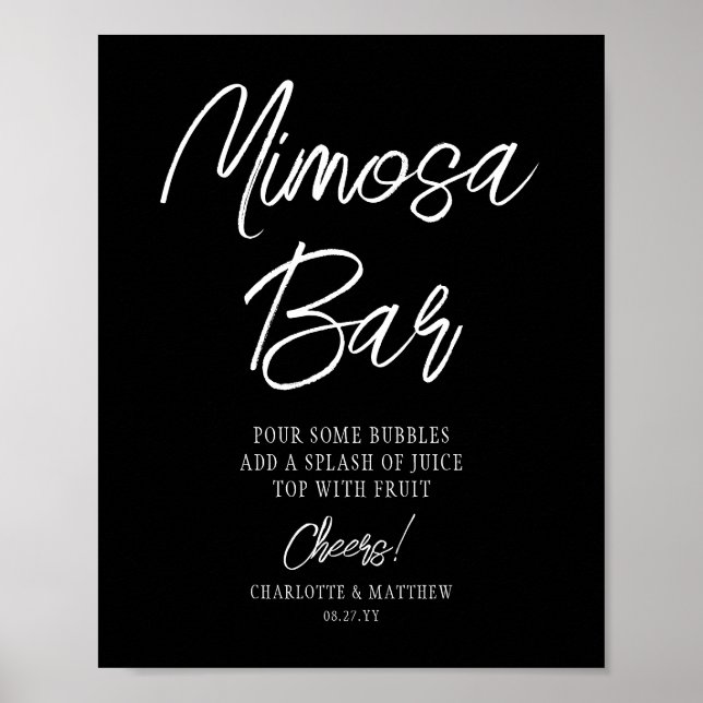 Mimosa Bar Cheers Modern Handwritten Script Black Poster (Front)