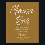 Mimosa Bar Cheers Modern Handwritten Script White Poster<br><div class="desc">Mimosa Bar Cheers Modern Handwritten Script Gold Wedding Event Tabletop Signs features the text "Mimosa Bar" in elegant modern white calligraphy script typography. Perfect for weddings,  bridal shower,  birthday party,  anniversary celebrations and more. Designed by Evco Studio www.zazzle.com/store/evcostudio</div>