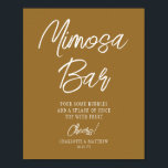 Mimosa Bar Cheers Modern Handwritten Script White Poster<br><div class="desc">Mimosa Bar Cheers Modern Handwritten Script Gold Wedding Event Tabletop Signs features the text "Mimosa Bar" in elegant modern white calligraphy script typography. Perfect for weddings,  bridal shower,  birthday party,  anniversary celebrations and more. Designed by Evco Studio www.zazzle.com/store/evcostudio</div>