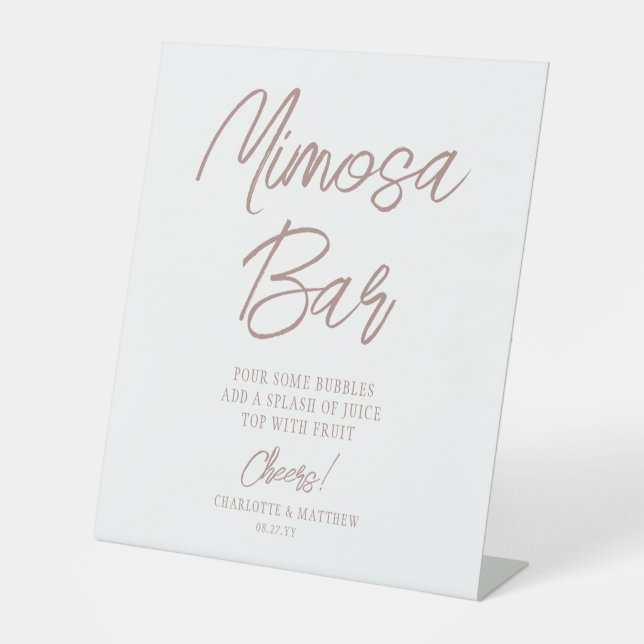 Mimosa Bar Cheers Modern Rose Gold Script Pedestal Sign (Front)