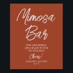 Mimosa Bar Cheers Modern Script Copper Poster<br><div class="desc">Mimosa Bar Cheers Modern Handwritten Script Copper Wedding Event Tabletop Signs features the text "Mimosa Bar" in elegant modern white calligraphy script typography. Perfect for weddings,  bridal shower,  birthday party,  anniversary celebrations and more. Designed by Evco Studio www.zazzle.com/store/evcostudio</div>