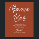 Mimosa Bar Cheers Modern Script Copper Poster<br><div class="desc">Mimosa Bar Cheers Modern Handwritten Script Copper Wedding Event Tabletop Signs features the text "Mimosa Bar" in elegant modern white calligraphy script typography. Perfect for weddings,  bridal shower,  birthday party,  anniversary celebrations and more. Designed by Evco Studio www.zazzle.com/store/evcostudio</div>