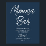 Mimosa Bar Cheers Modern Script Navy Blue Poster<br><div class="desc">Mimosa Bar Cheers Modern Handwritten Script Navy Blue Wedding Event Tabletop Signs features the text "Mimosa Bar" in elegant modern white calligraphy script typography. Perfect for weddings,  bridal shower,  birthday party,  anniversary celebrations and more. Designed by Evco Studio www.zazzle.com/store/evcostudio</div>
