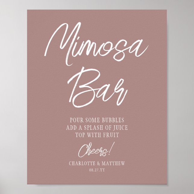 Mimosa Bar Cheers Modern Script Rose Gold Poster (Front)