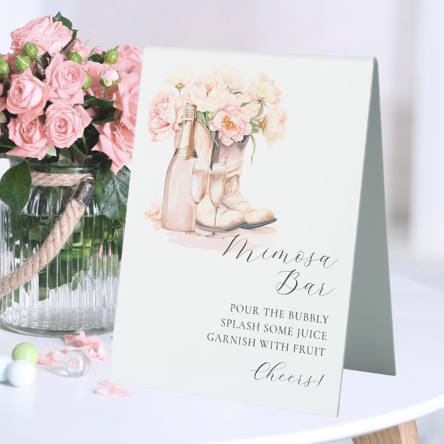 MIMOSA BAR Cowgirl Boots Champagne Bridal Shower (MIMOSA BAR Cowgirl Boots Champagne Bridal Shower Table Tent Sign)