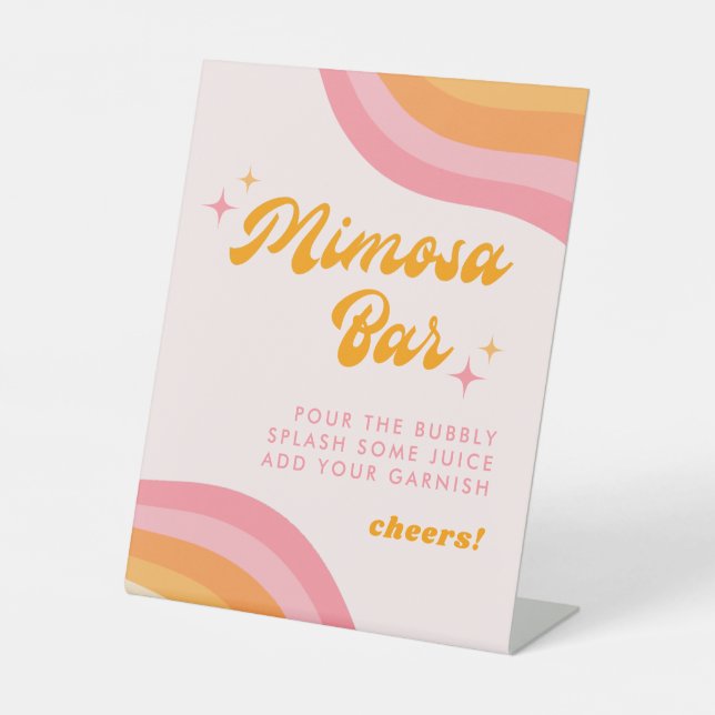 Mimosa Bar Dazed & Engaged Groovy Pink & Orange Pedestal Sign (Front)