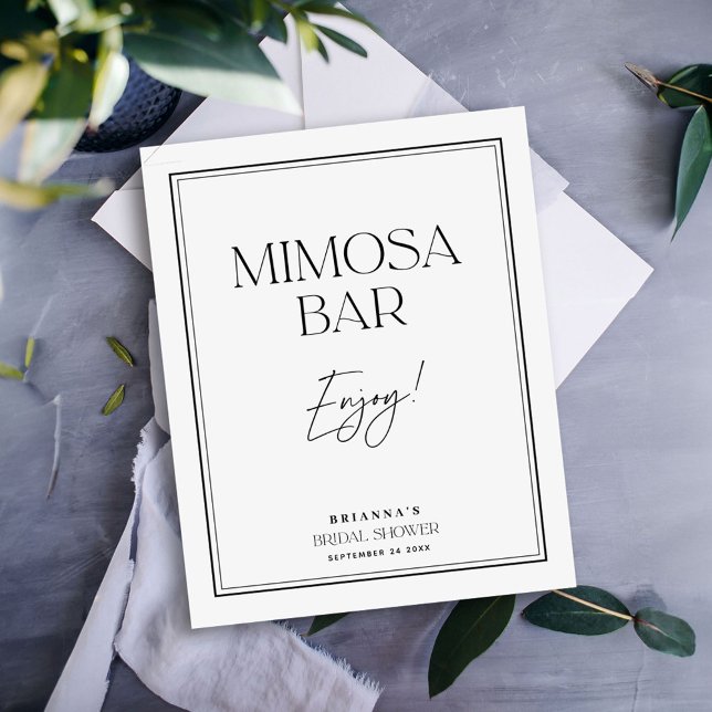 Mimosa Bar Elegant Black & White Bridal Shower Poster (Creator Uploaded)