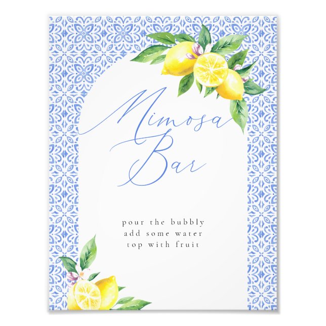 Mimosa Bar Lemon Italian Blue Tile Photo Print (Front)