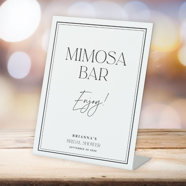Mimosa Bar Modern Black & White Bridal Shower Pedestal Sign (Creator Uploaded)