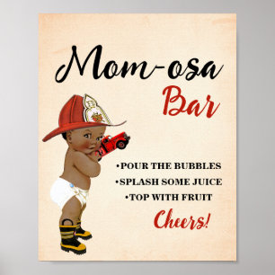 Mimosa Bar Momosa Bar AA Firefighter Baby Shower Poster