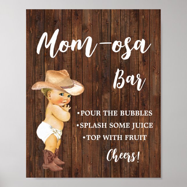 Mimosa Bar Momosa Bar Cowboy Baby Shower Sign (Front)