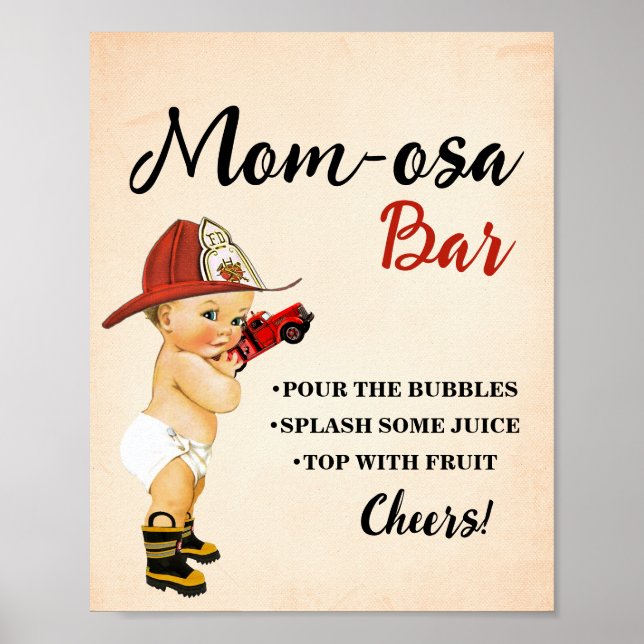 Mimosa Bar Momosa Bar Firefighter Baby Shower Poster (Front)