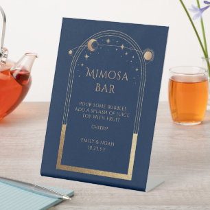 Mimosa Bar Navy Gold Celestial Wedding Pedestal Sign