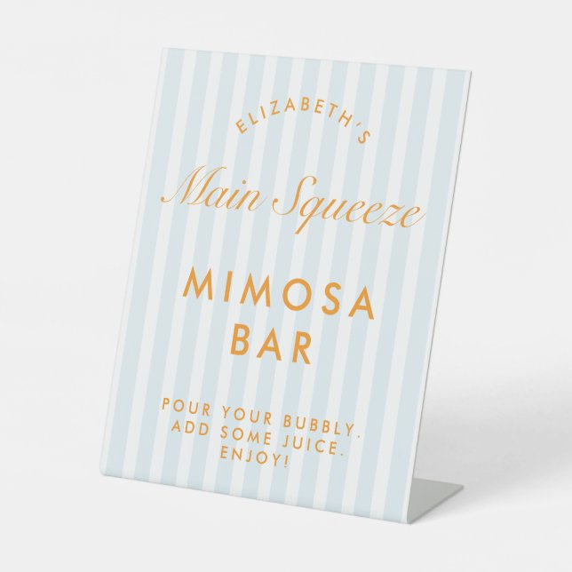 Mimosa Bar Orange & Blue Bachelorette Pedestal Sign (Front)