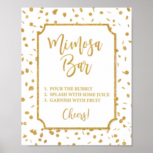 Mimosa Bar Party or Shower Sign Gold Confetti (Front)