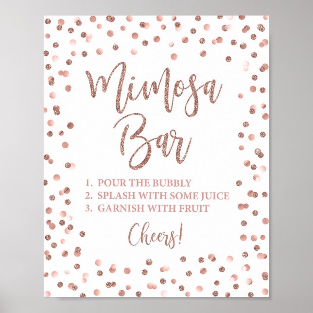 Mimosa Bar Party Sign Rose Gold Glitter Confetti (Front)