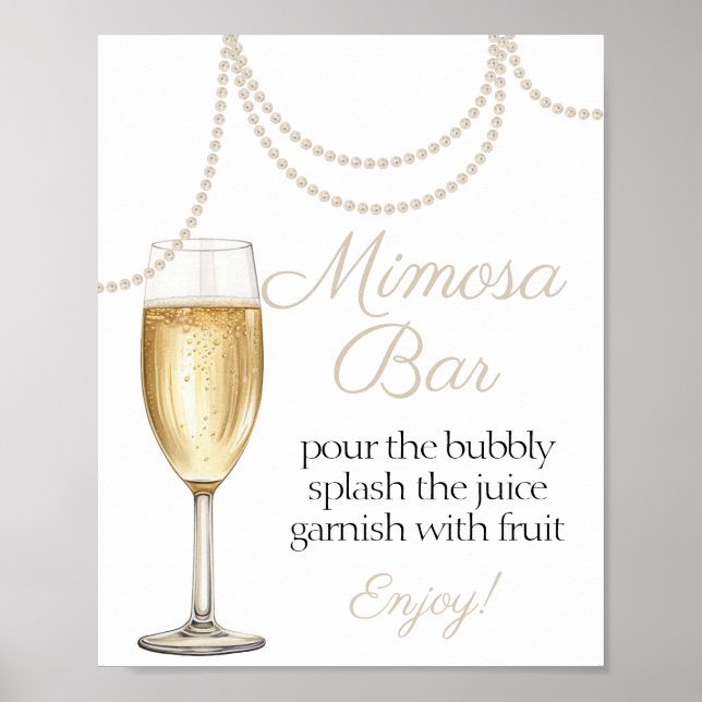 Mimosa Bar Pearls and prosecco bridal shower Poster (Front)