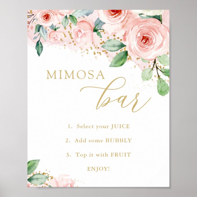 Mimosa Bar, Pink and Gold Floral Bridal Shower Poster (Front)