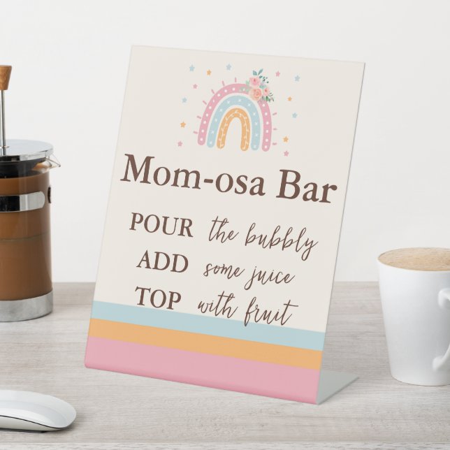 Mimosa Bar Rainbow Baby Shower Pink Pedestal  Sign (In SItu)