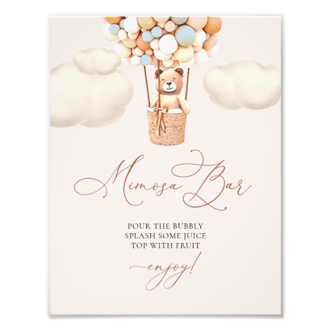 Mimosa Bar Sign Bear Baby Shower with Balloons (Front)