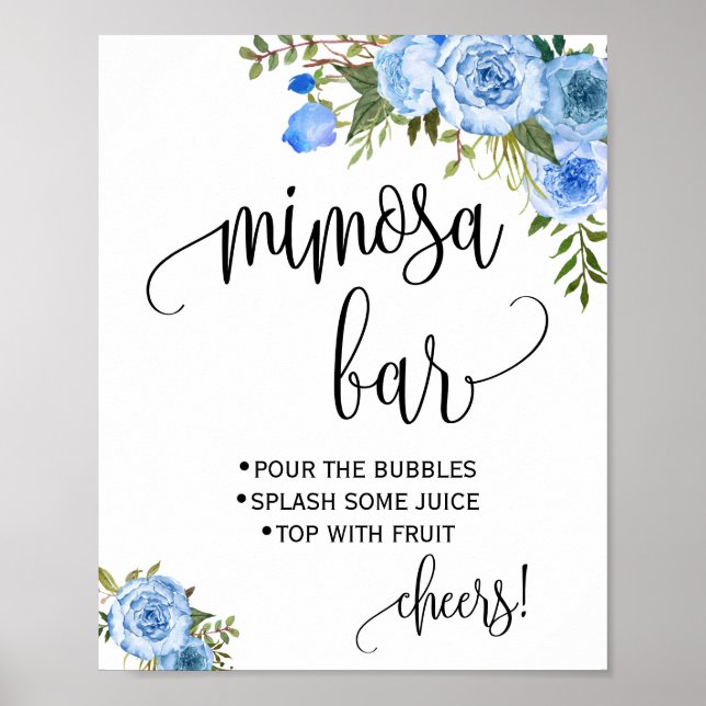 Mimosa Bar sign Bridal Wedding Shower Blue Floral (Front)