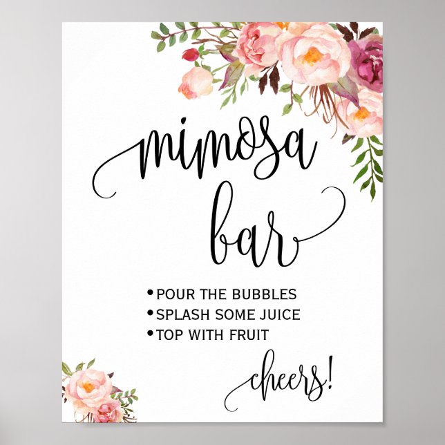 Mimosa bar sign bridal wedding shower pink floral (Front)