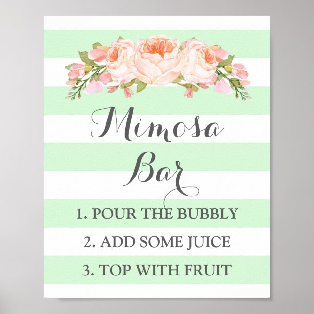 Mimosa Bar Sign Mint Flowers Stripes (Front)